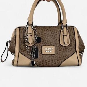Brand New GUESS Monogram Satchel Bag Beige Brown Logo Purse Y2K Aesthetic